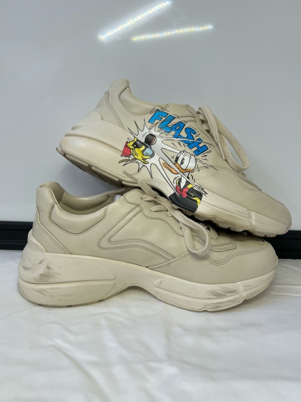 Gucci x Disney Rhyton “Donald Duck Flash” Leather Chunky Sneakers Size 8 - Picture 5 of 14